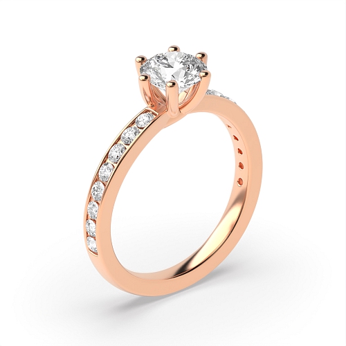 6 Prong Round Rose Gold High diamond set Engagement Rings