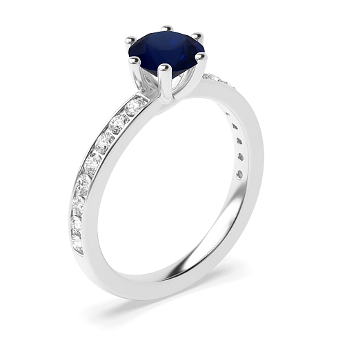 6 Prong Round High diamond set Blue Sapphire Engagement Rings