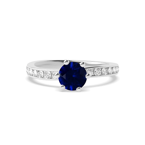 6 Prong Round High diamond set Blue Sapphire Engagement Rings