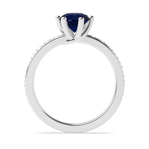 6 Prong Round High diamond set Blue Sapphire Engagement Rings