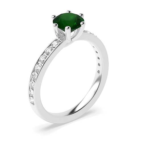 6 Prong Round High diamond set Emerald Engagement Rings