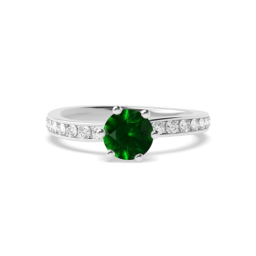6 Prong Round High diamond set Emerald Engagement Rings
