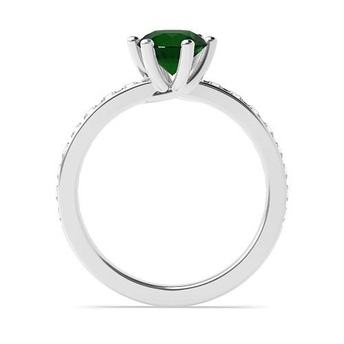 6 Prong Round High diamond set Emerald Engagement Rings