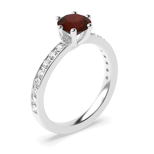 6 Prong Round High diamond set Garnet Engagement Rings