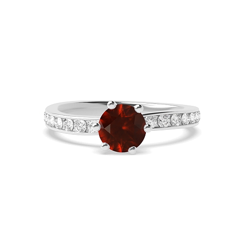 6 Prong Round High diamond set Garnet Engagement Rings