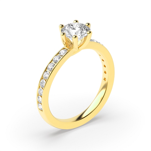 6 Prong Round Yellow Gold High diamond set Engagement Rings