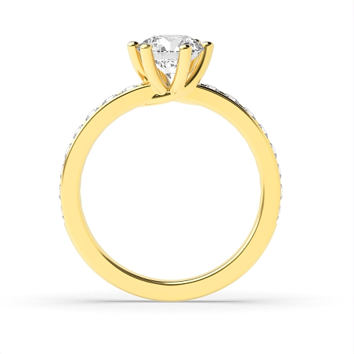 6 Prong Round Yellow Gold High diamond set Engagement Rings