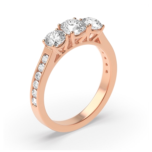 Round Rose Gold High shoulder set Trilogy Engagement Rings
