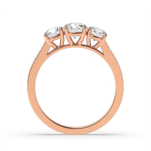Round Rose Gold High shoulder set Trilogy Engagement Rings