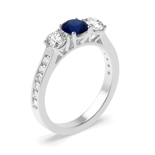 Round High shoulder set Blue Sapphire Engagement Rings