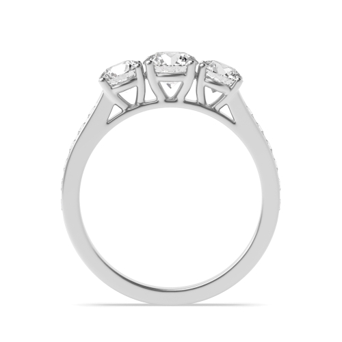 4 Prong Round Platinum High Shoulder Set Three Stone Engagement Ring