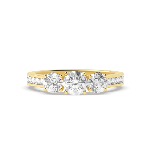 4 Prong Round Yellow Gold High Shoulder Set Three Stone Engagement Ring