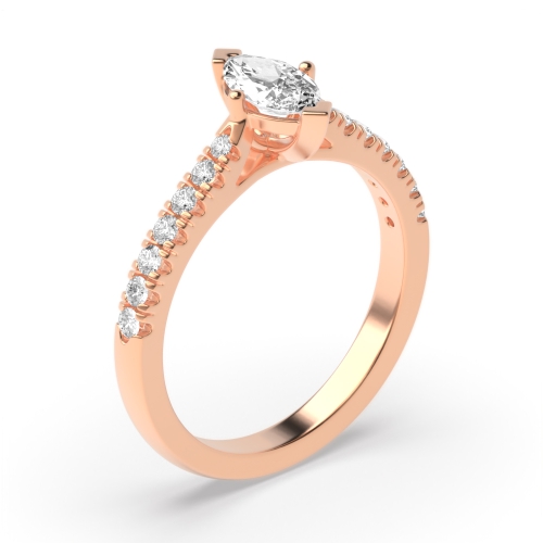 4 Prong Marquise Rose Gold V claws mid set Engagement Rings