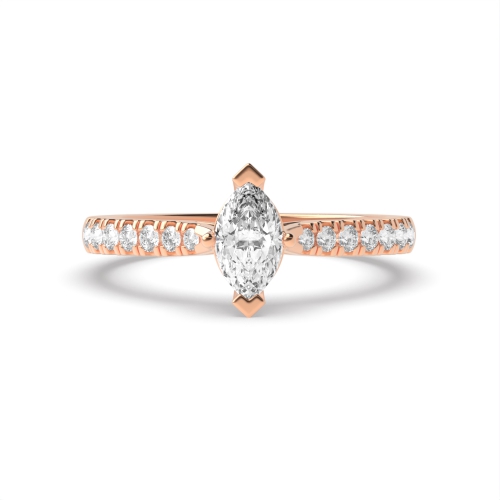 4 Prong Marquise Rose Gold V claws mid set Engagement Rings