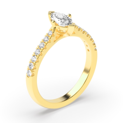 4 Prong Marquise Yellow Gold V claws mid set Engagement Rings