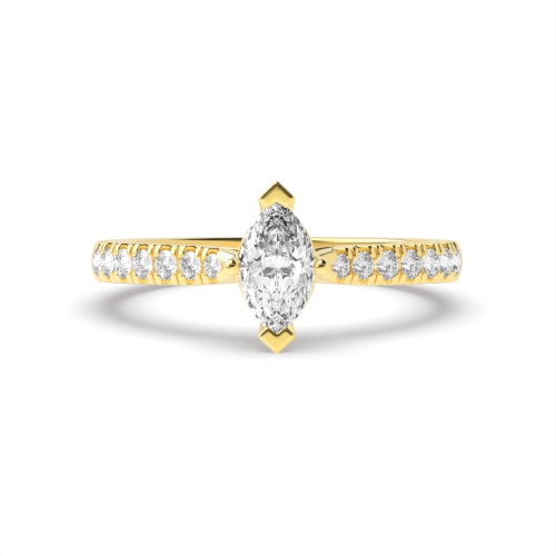 4 Prong Marquise Yellow Gold V claws mid set Engagement Rings