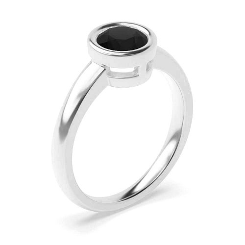 Round Rub over Black Diamond Solitaire Engagement Rings