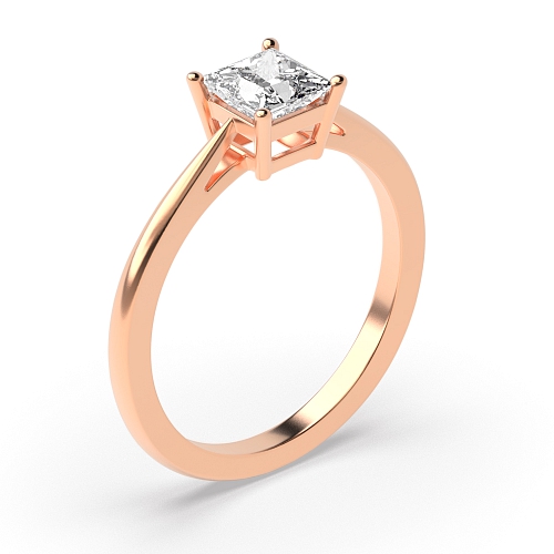 4 Prong Princess Rose Gold Basket set tapering shoulder Solitaire Engagement Rings