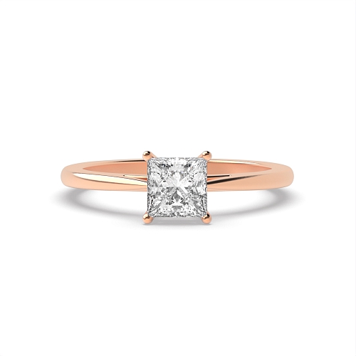 4 Prong Princess Rose Gold Basket set tapering shoulder Solitaire Engagement Rings