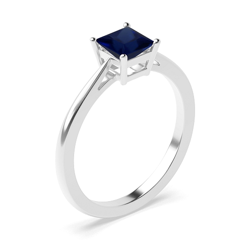 4 Prong Princess Basket set tapering shoulder Blue Sapphire Engagement Rings