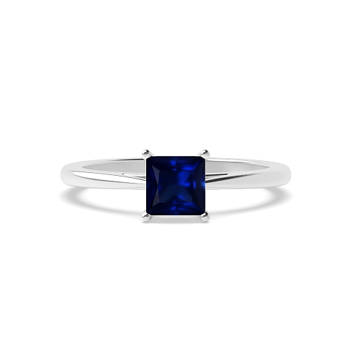 4 Prong Princess Basket set tapering shoulder Blue Sapphire Engagement Rings