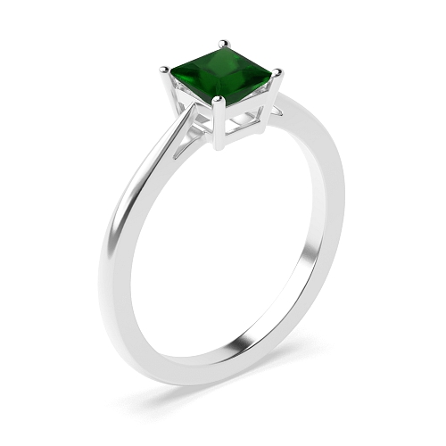 4 Prong Princess Basket set tapering shoulder Emerald Engagement Rings