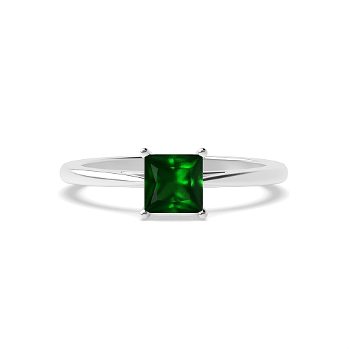 4 Prong Princess Basket set tapering shoulder Emerald Engagement Rings