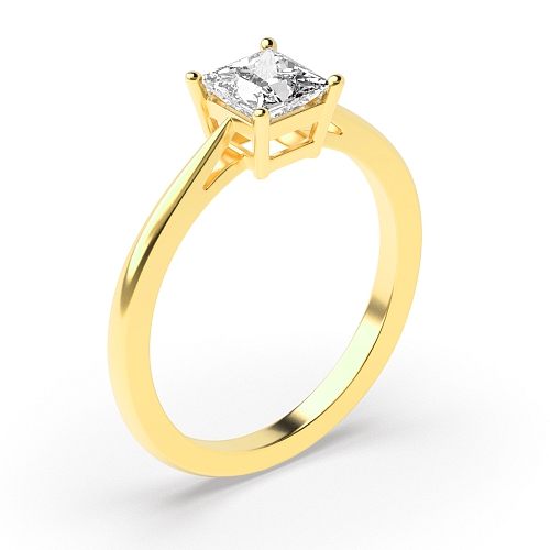 4 Prong Princess Yellow Gold Basket set tapering shoulder Engagement Rings