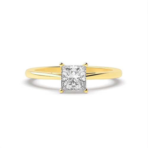 4 Prong Princess Yellow Gold Basket set tapering shoulder Engagement Rings