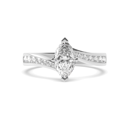 4 Prong Marquise Silver Twisted shank Side Stone Engagement Rings