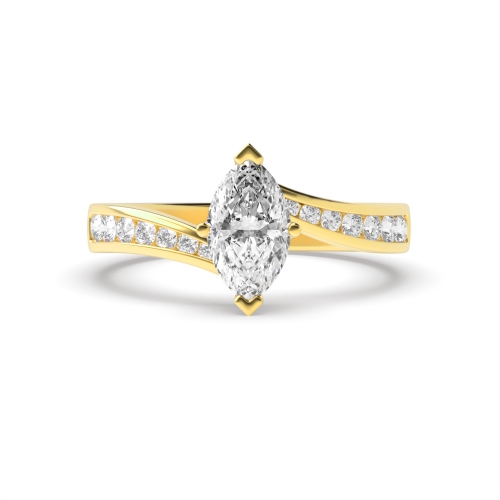4 Prong Marquise Yellow Gold Twisted shank Engagement Rings