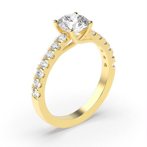 Round Yellow Gold Crossover open claws Engagement Rings