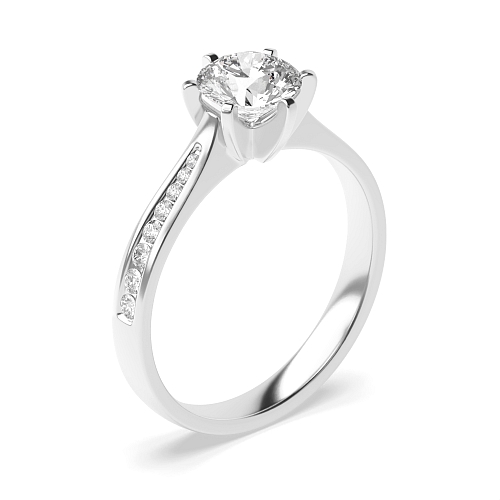 6 Prong Round Silver Corner claws Side Stone Engagement Rings