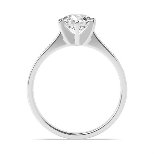 6 Prong Round Silver Corner claws Side Stone Engagement Rings