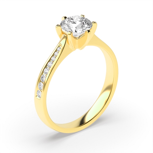 6 Prong Round Yellow Gold Corner claws Engagement Rings