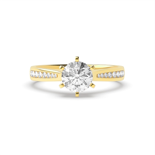 6 Prong Round Yellow Gold Corner claws Engagement Rings