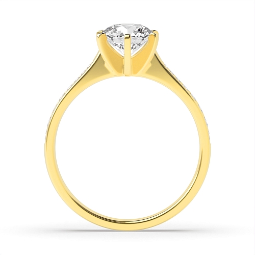 6 Prong Round Yellow Gold Corner claws Engagement Rings