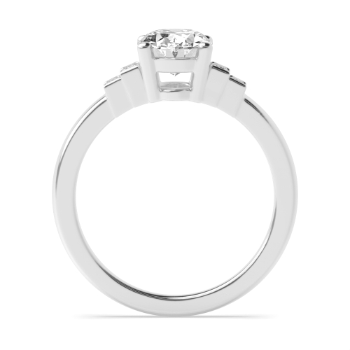 4 Prong Oval Step Baguettes Shank Lab Grown Diamond Side Stone Engagement Ring