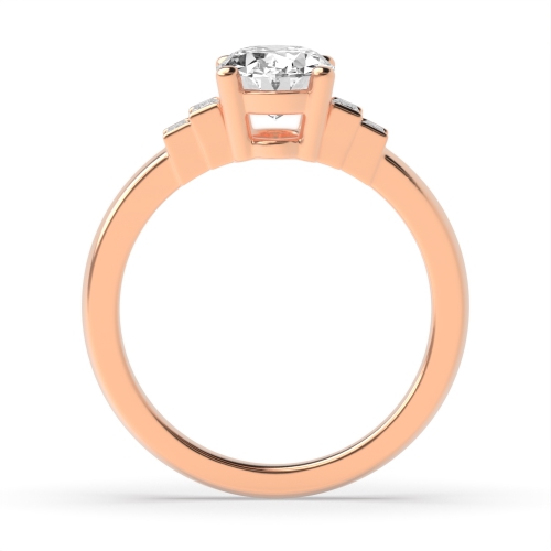 4 Prong Oval Rose Gold Step baguettes shank Side Stone Engagement Rings