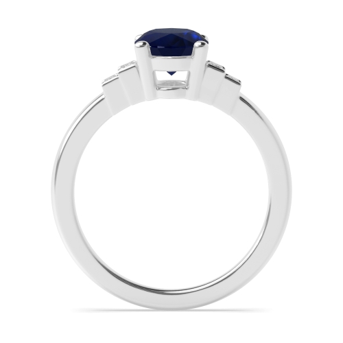 4 Prong Oval Step baguettes shank Blue Sapphire Engagement Rings
