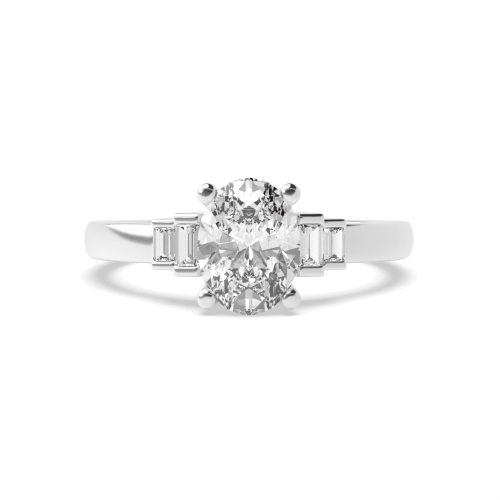 4 Prong Oval Step Baguettes Shank Side Stone Engagement Ring