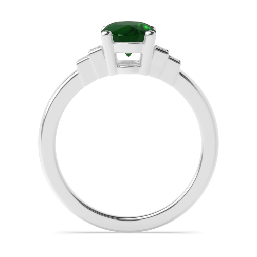 4 Prong Oval Step baguettes shank Emerald Side Stone Engagement Rings