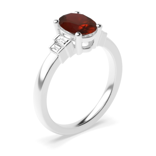 4 Prong Oval Step baguettes shank Garnet Engagement Rings