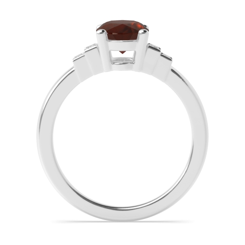4 Prong Oval Step baguettes shank Garnet Engagement Rings