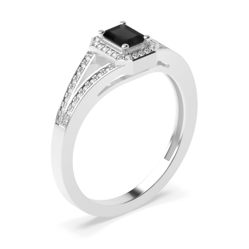 4 Prong Setting Emerald Shape Split Shoulder Halo Diamond Engagement Rings