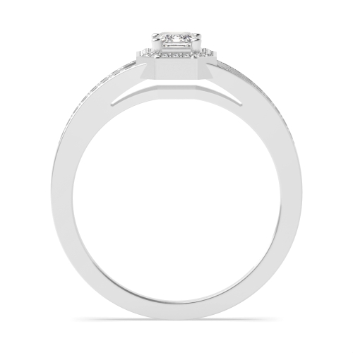 4 Prong Emerald Split Shoulder Halo Engagement Ring