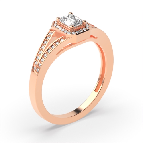 4 Prong Emerald Rose Gold Split shoulder Engagement Rings