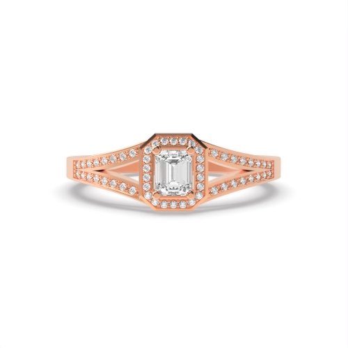 4 Prong Emerald Rose Gold Split shoulder Engagement Rings