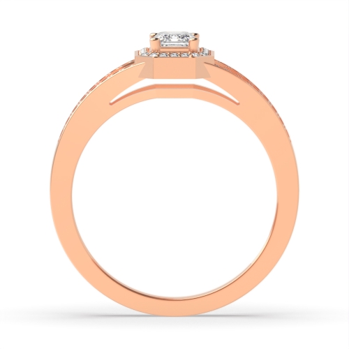 4 Prong Emerald Rose Gold Split shoulder Engagement Rings