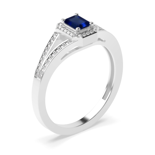 4 Prong Emerald Split shoulder Blue Sapphire Engagement Rings
